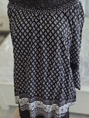 Boho Black Printed Off-Shoulder Women's Top